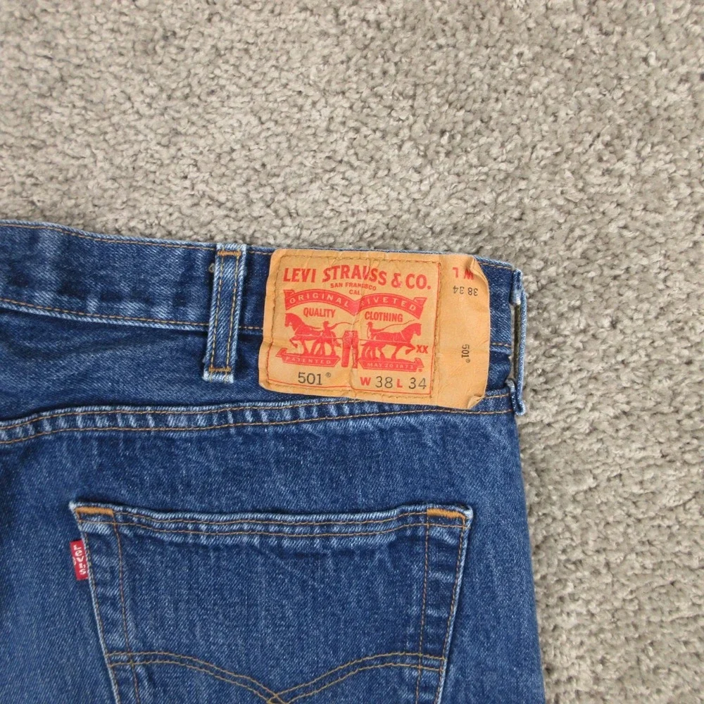 Levis Jeans Mens 38x34 Blue 501 Button Fly Original Straight Faded Denim Pants